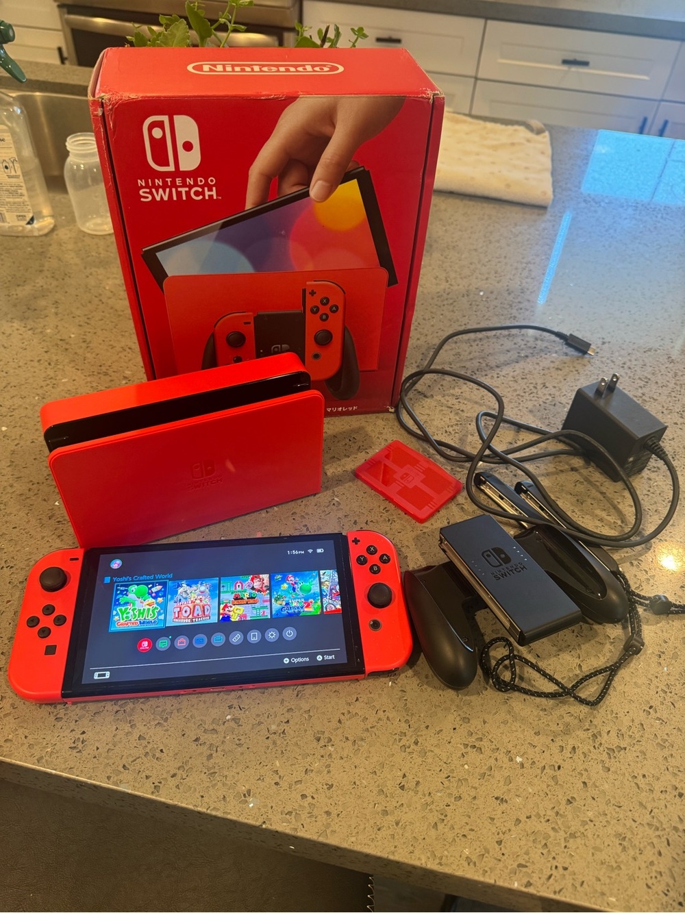 Nintendo Switch - Neon Red Joy‑Con with Red Dock and Accessories